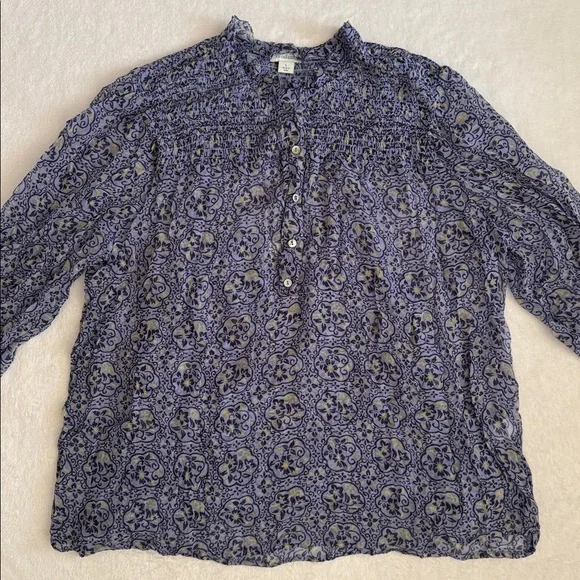Sundance | Arabesque Smock & Ruffle Popover Cupro Boho Blouse Top Blue Iris (L) - Picture 5 of 16